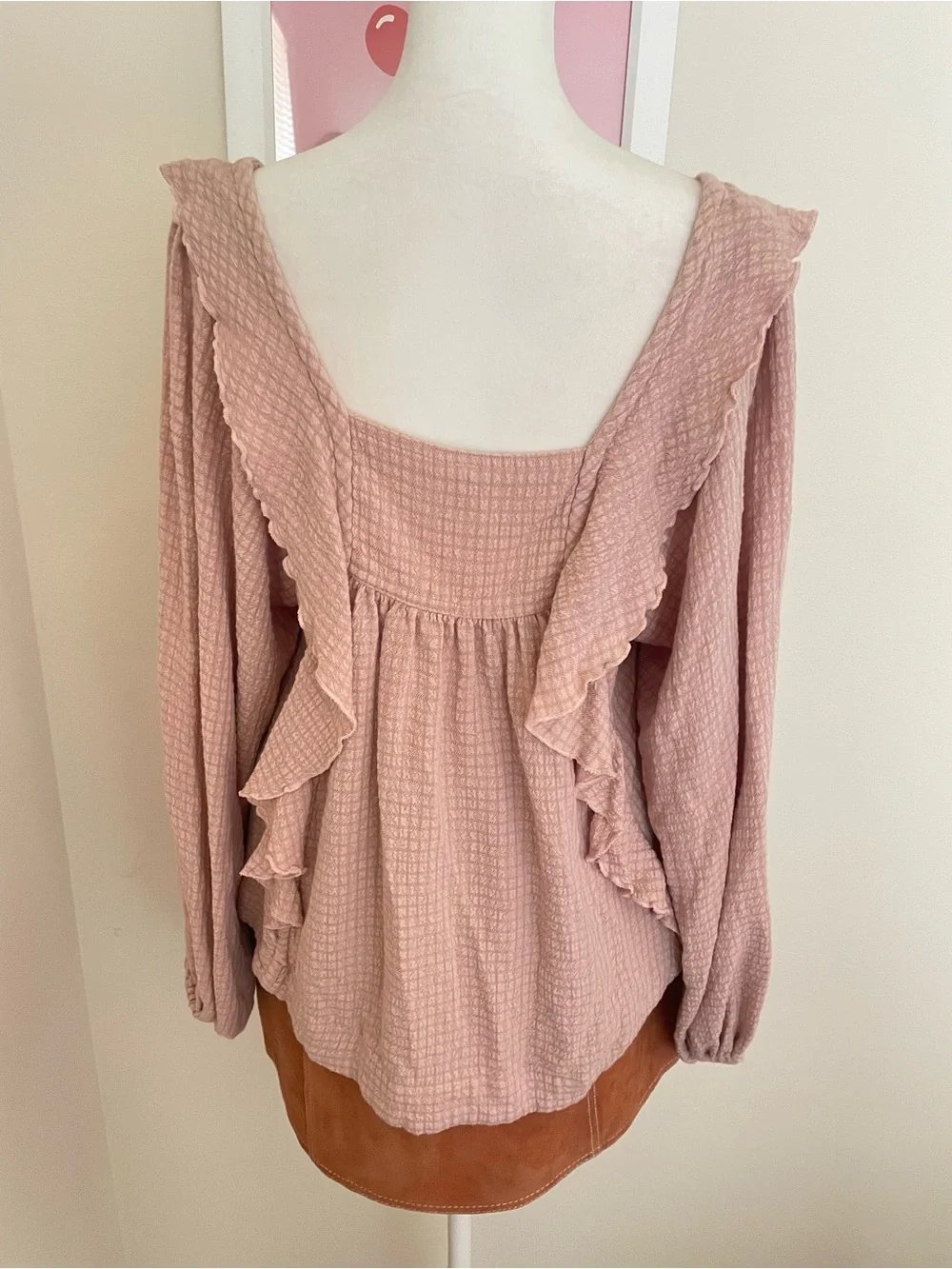 Free People Bonnie Blouse Dusty Pink Textured Ruffle Boho Top Size Small